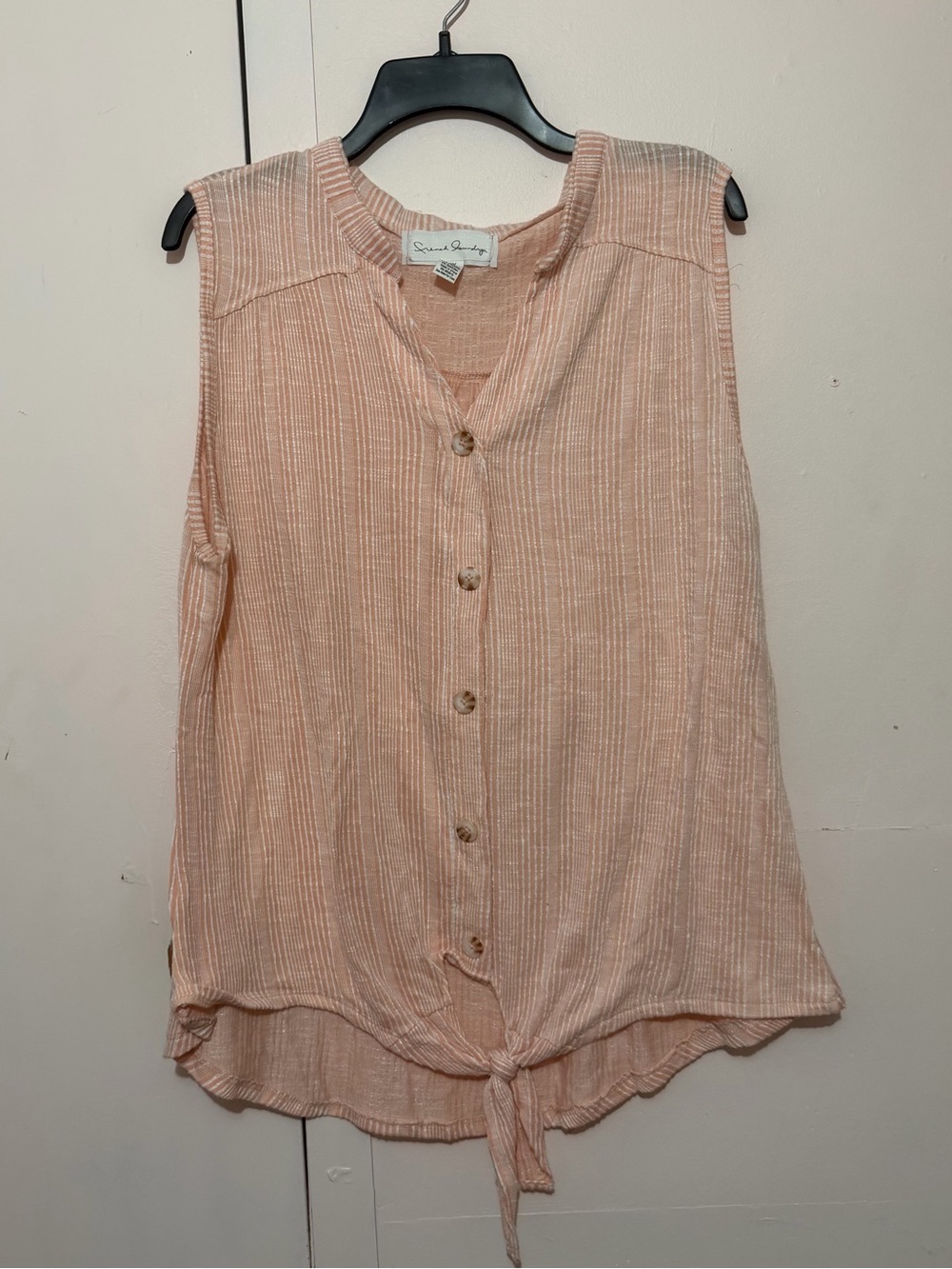 French Laundry Sleeveless Button-Front Tie Hem Top - Light Peach